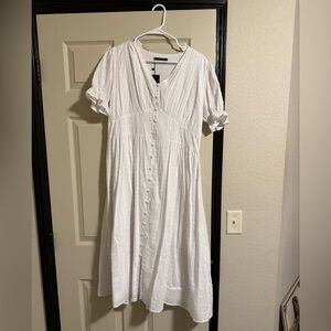 Mikarose White Puff Sleeve V-Neck Midi Sundress